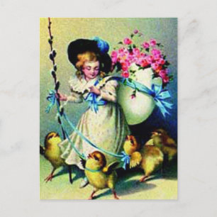 Cartes Pour Fêtes Annuelles Fille vintage de Pâques et bébés poussins