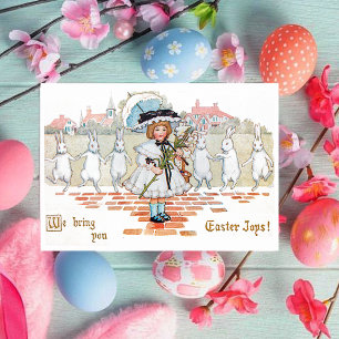 Cartes Pour Fêtes Annuelles Fille vintage de Pâques et lapins de Pâques Danser