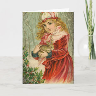 Cartes Pour Fêtes Annuelles Fille vintage et lapin, Noël