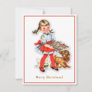 Cartes Pour Fêtes Annuelles Fille Vintage Faisant des Biscuits avec un Chiot e