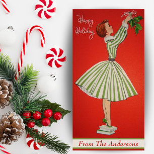 Cartes Pour Fêtes Annuelles Fille vintage serrant la main Mistletoe Noël perso