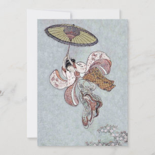 Cartes Pour Fêtes Annuelles Fille volant avec parapluie au printemps