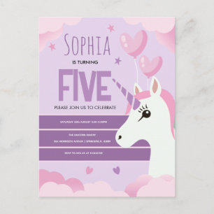 Cartes Pour Fêtes Annuelles Filles Mignon Licorne Violette Anniversaire Enfant