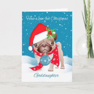 Cartes Pour Fêtes Annuelles Filleule, chien de carlin avec le casquette mignon