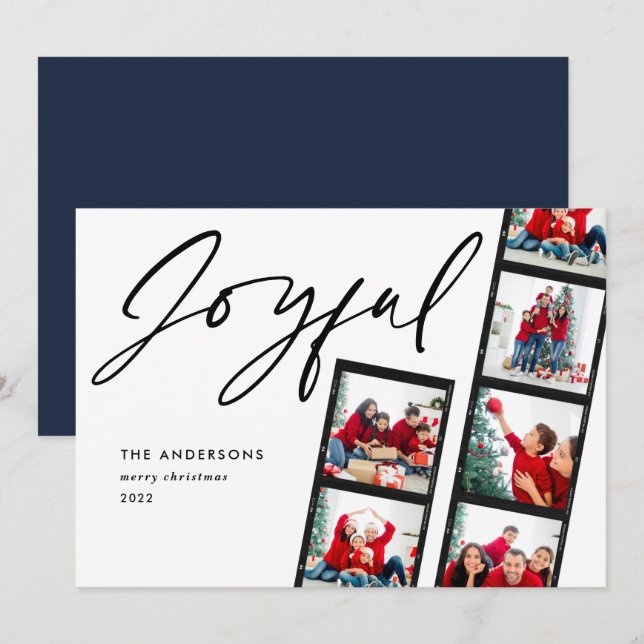 Cartes Pour Fêtes Annuelles Film moderne bande 5 Photo Joyeux Noël bleu (Devant / Derrière)