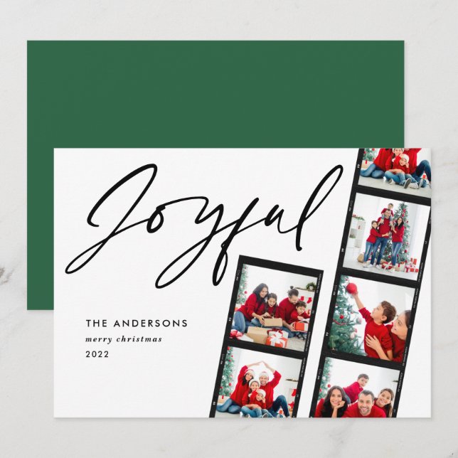 Cartes Pour Fêtes Annuelles Film moderne bande 5 Photo Joyeux Noël vert (Devant / Derrière)