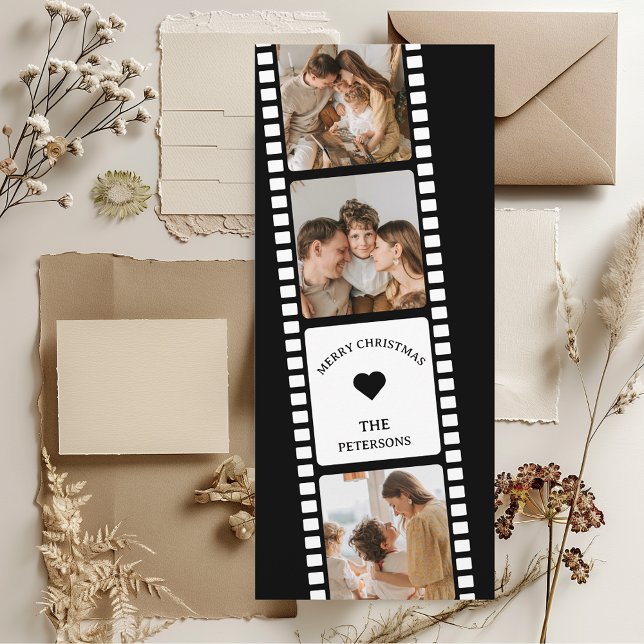 Cartes Pour Fêtes Annuelles Film Strip Signet 3 Photo Boot Famille Noël (Unique Christmas Card - photo booth, film strip, analog photography, funny family photos 3 collage)