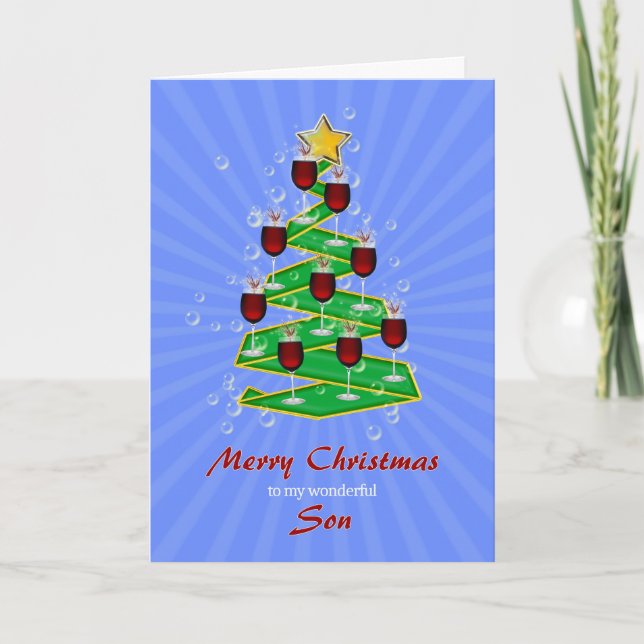 Cartes Pour Fêtes Annuelles Fils, Arbre de Noël au vin (Devant)