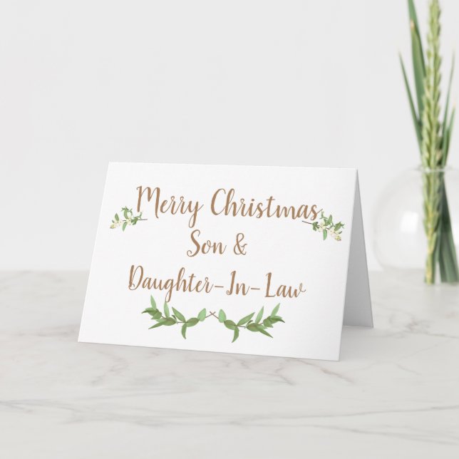 Cartes Pour Fêtes Annuelles Fils et Belle-Fille Feuilles Vertes Noël (Devant)
