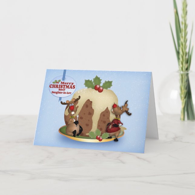 Cartes Pour Fêtes Annuelles Fils et belle-fille Pudding de Noël et rennes (Devant)