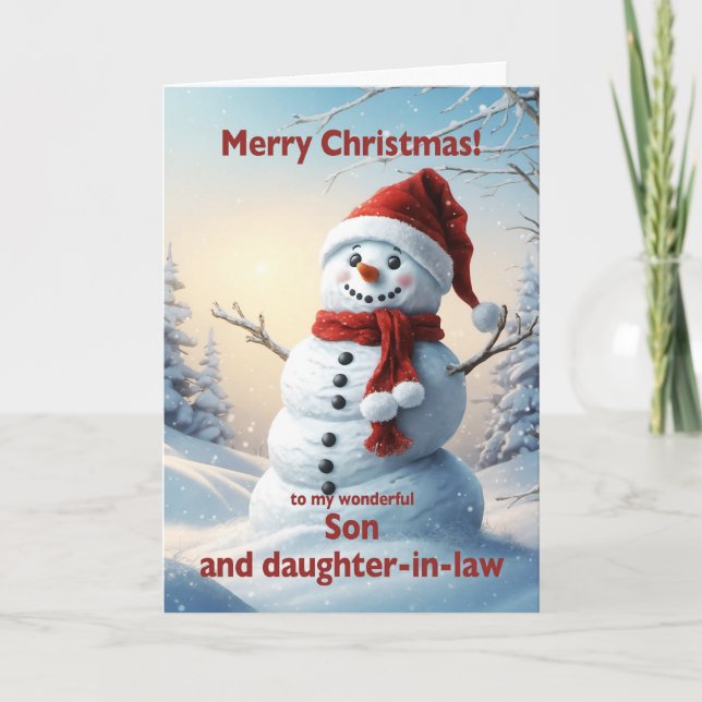 Cartes Pour Fêtes Annuelles Fils et fille en droit Noël Snowman (Devant)