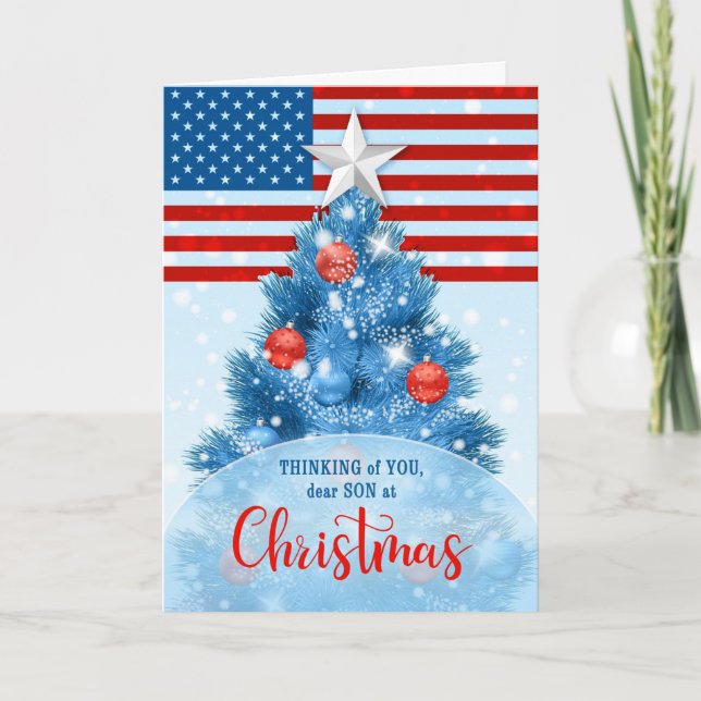 Cartes Pour Fêtes Annuelles Fils Patriotique Noël Rouge Blanc Bleu (Devant)