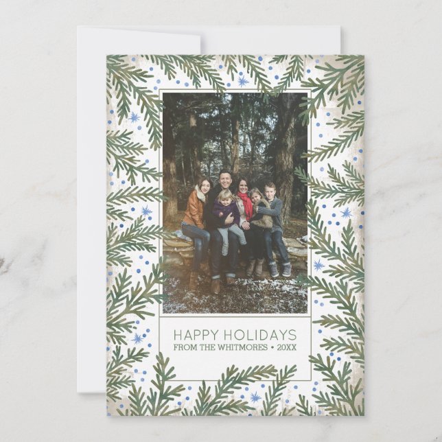 Cartes Pour Fêtes Annuelles Fir Branches Happy Holidays Photo (Devant)