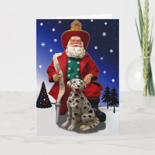 Cartes Pour Fêtes Annuelles Fireman Santa w/ Dalmation Holiday Card
