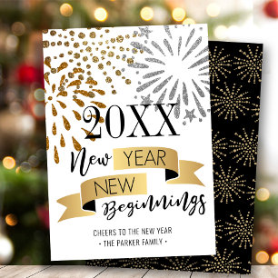 Cartes Pour Fêtes Annuelles Fireworks Gold Parties scintillant Nouvel An Nouve