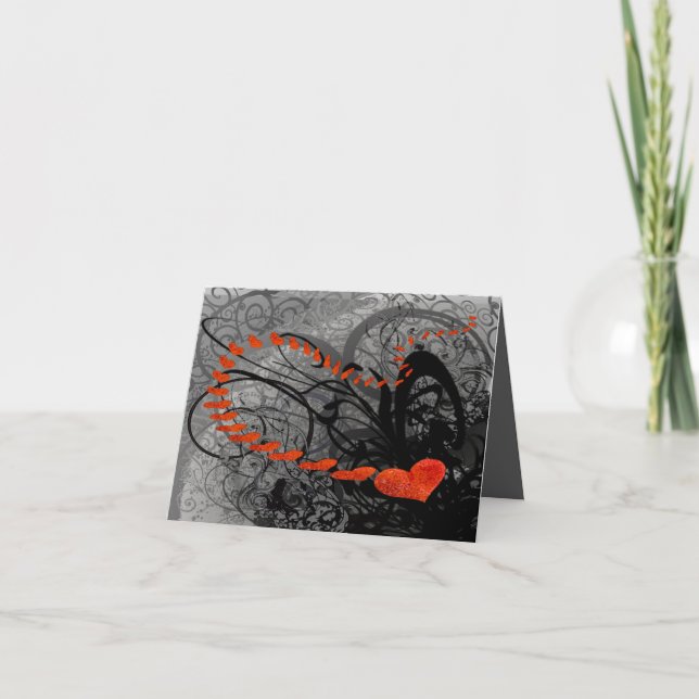 Cartes Pour Fêtes Annuelles Fissures du coeur noir et rouge (Devant)