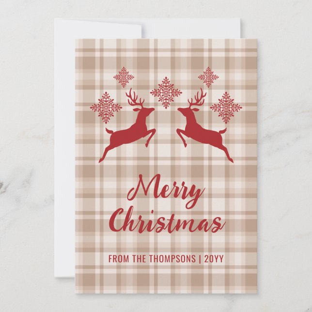 Cartes Pour Fêtes Annuelles Flacons de neige rouge cerf beige Joyeux Noël (Devant)
