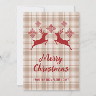 Cartes Pour Fêtes Annuelles Flacons de neige rouge cerf beige Joyeux Noël