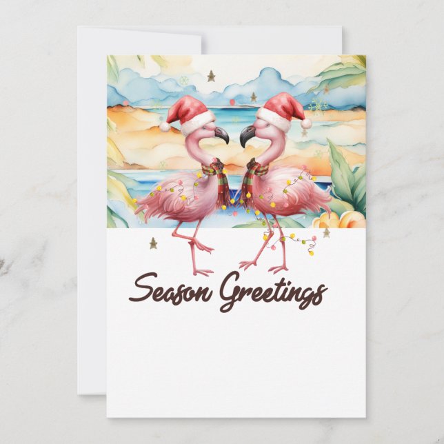 Cartes Pour Fêtes Annuelles Flamant rose avec Santa Hat de Floride (Devant)