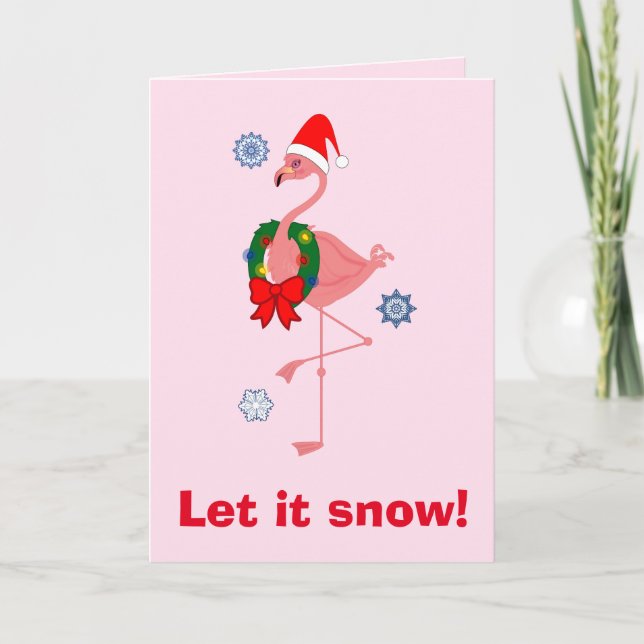 Cartes Pour Fêtes Annuelles Flamant rose avec Santa Hat et Wreath (Devant)