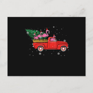 Cartes Pour Fêtes Annuelles Flamant rose conduisant un camion rouge avec un ch