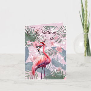 Cartes Pour Fêtes Annuelles Flamant rose de Noël Lumières tropicales