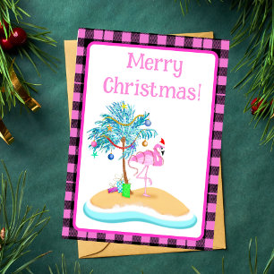 Cartes Pour Fêtes Annuelles Flamant rose De Noël Rose Et Palmier De Parties sc