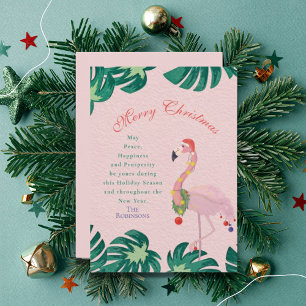 Cartes Pour Fêtes Annuelles Flamant rose de Noël rose tropicale Santa Hat Baub