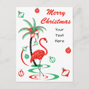 Cartes Pour Fêtes Annuelles Flamant rose de Noël rouge portrait texte