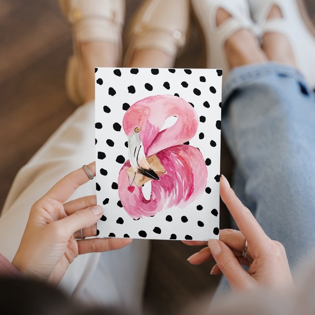Cartes Pour Fêtes Annuelles Flamant rose et points d'aquarelle rose exotique m (Créateur téléchargé)