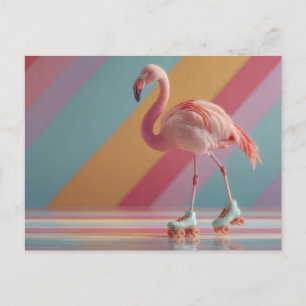 Cartes Pour Fêtes Annuelles Flamant Rose Fantaisiste sur des Patins à Roulette