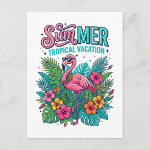 Cartes Pour Fêtes Annuelles Flamant Rose Floral Tropical - vacances d'été 