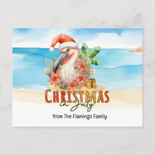 Cartes Pour Fêtes Annuelles Flamant rose Noël en juillet aquarelle