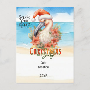 Cartes Pour Fêtes Annuelles Flamant rose Noël en juillet enregistrer la date