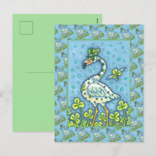 CARTES POUR FÊTES ANNUELLES FLAMANT ROSE POLKA DOT VERT, FUNNY ST. JOUR DE PAT