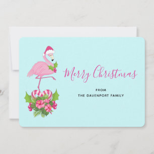 Cartes Pour Fêtes Annuelles Flamant rose rose à Santa Hat Noël Whimsical