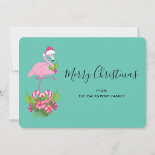 Cartes Pour Fêtes Annuelles Flamant rose rose à Santa Hat Noël Whimsical