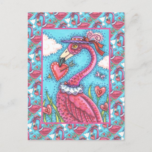 Cartes Pour Fêtes Annuelles Flamant rose ROSE COEURS DE VALENTINE, INSÉPARABLE (Devant)