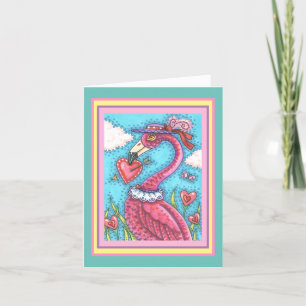 CARTES POUR FÊTES ANNUELLES FLAMANT ROSE ROSE COEURS DE VALENTINE, INSÉPARABLE
