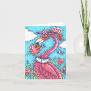 CARTES POUR FÊTES ANNUELLES FLAMANT ROSE ROSE COEURS DE VALENTINE, INSÉPARABLE