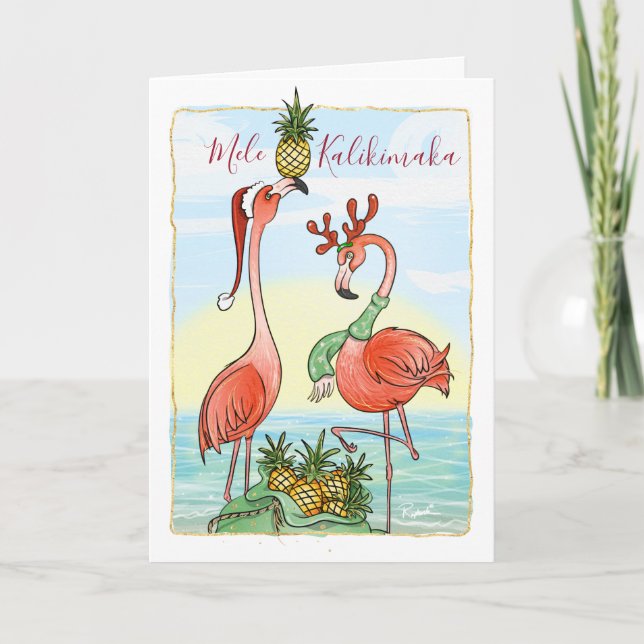Cartes Pour Fêtes Annuelles Flamant rose rose de Noël de Mele Kalikimaka (Devant)