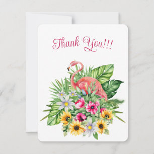 Cartes Pour Fêtes Annuelles Flamant rose rose & Fleurs tropicales