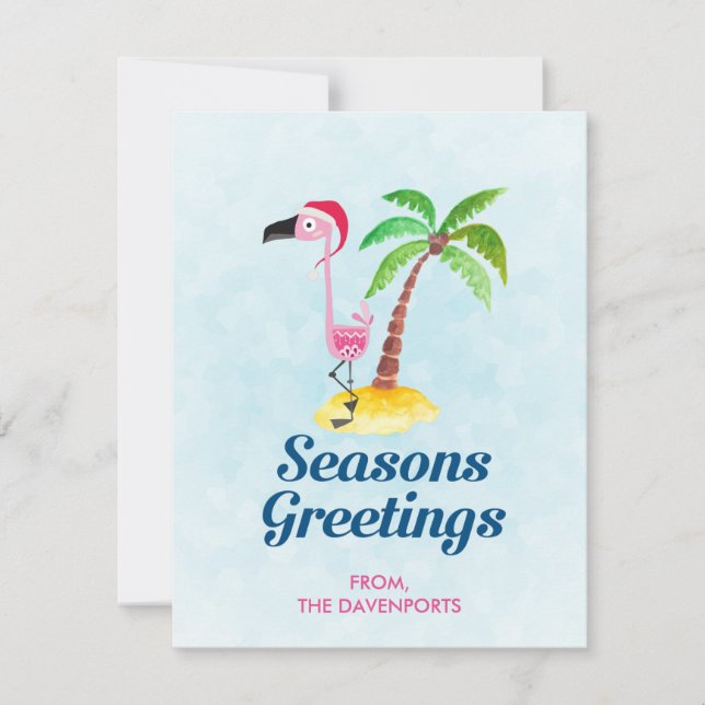Cartes Pour Fêtes Annuelles Flamant rose rose Joyeuses Fêtes à Santa Hat (Devant)