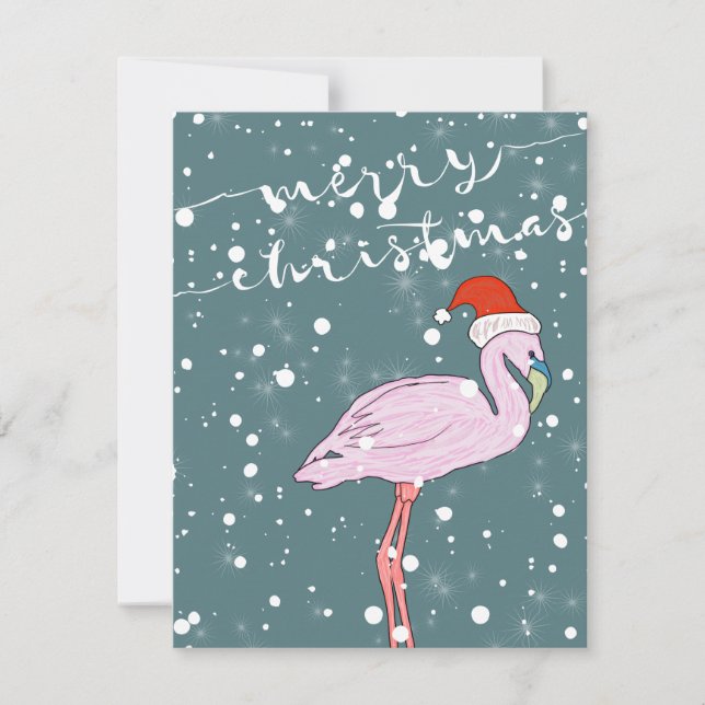 Cartes Pour Fêtes Annuelles Flamant rose rose Joyeux Noël (Devant)