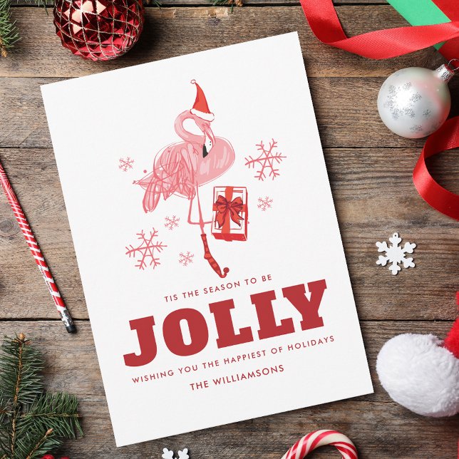Cartes Pour Fêtes Annuelles Flamant rose rose Tropical Salutations Noël (Pink Flamingo Tropical Greetings Christmas Holiday Card)