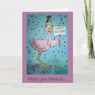 Cartes Pour Fêtes Annuelles Flamant rose rose Whimsical Drôle Peinture d'oisea