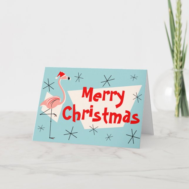 Cartes Pour Fêtes Annuelles Flamant rose Santas Bleu Joyeux Noël avant (Devant)