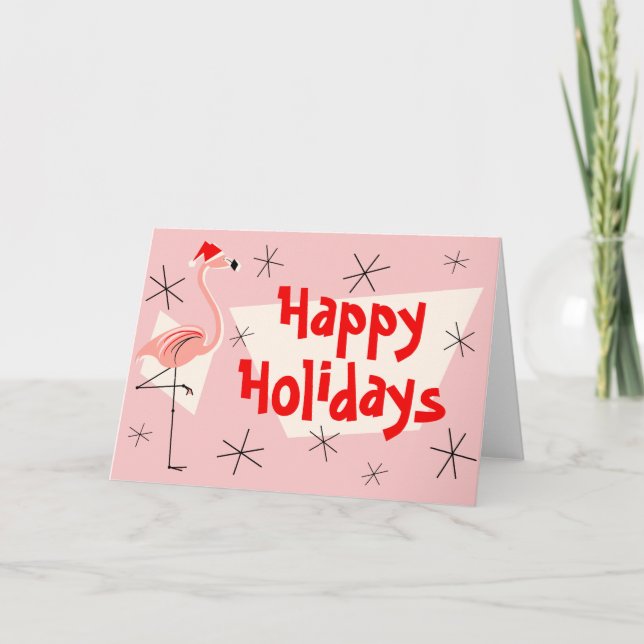 Cartes Pour Fêtes Annuelles Flamant rose Santas Rose Joyeux Vacances devant (Devant)