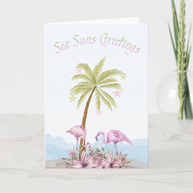 Cartes Pour Fêtes Annuelles Flamant rose Sea Suns Salutation Noël (Devant)