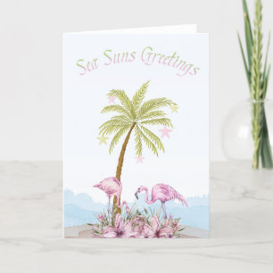 Cartes Pour Fêtes Annuelles Flamant rose Sea Suns Salutation Noël